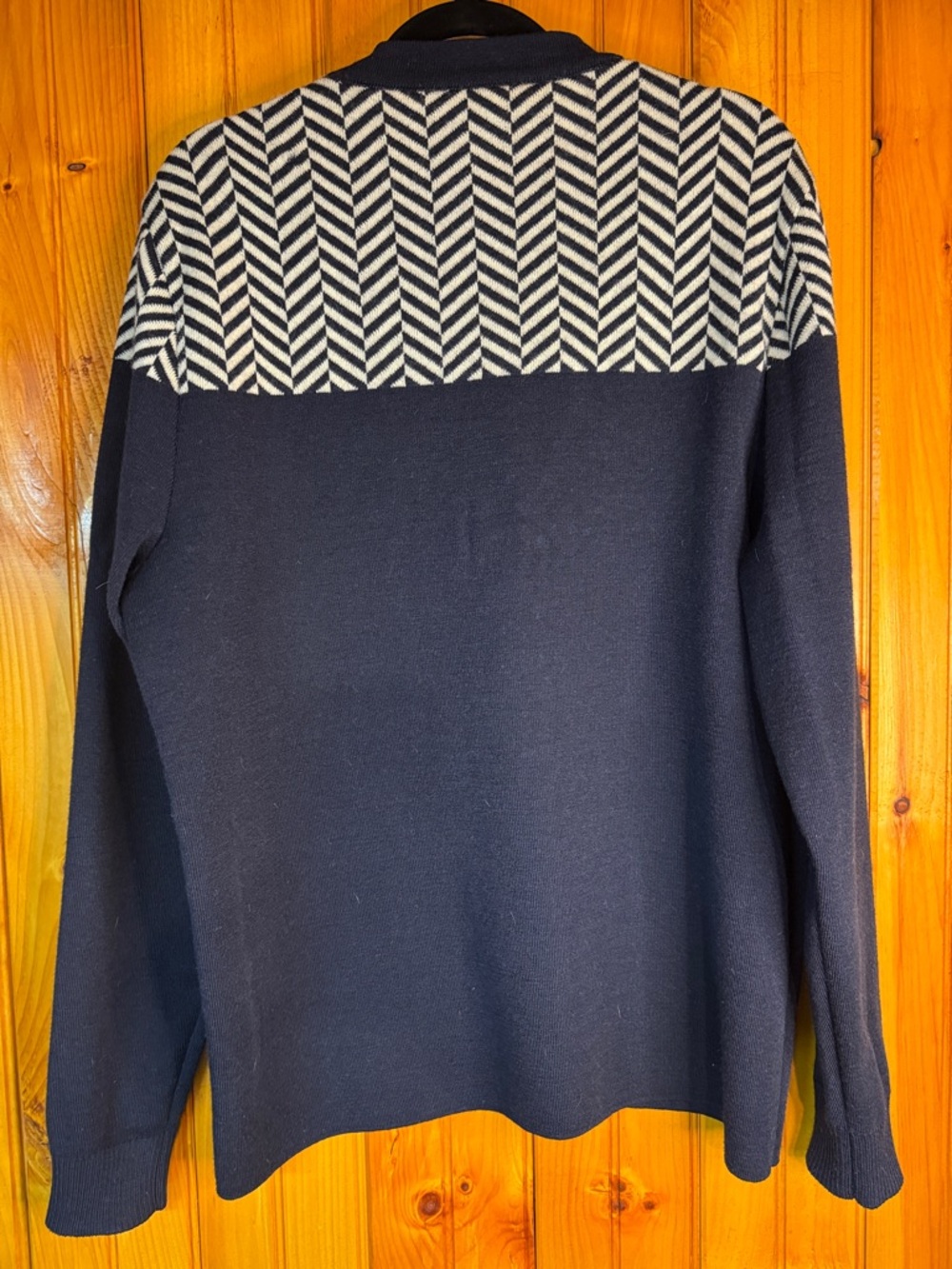 Saint James Navy Crewneck Sweater with White Chevron Yoke - Picture 12 of 12